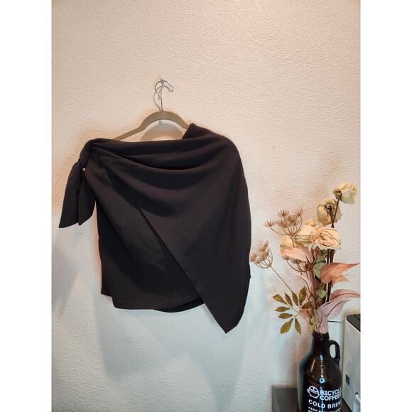 Who What Wear Black Asymmetrical Wrap Skirt with Zipper Detail - Size 14 - Picture 1 of 4
